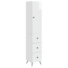 Висок модулен шкаф с врата и 3 чекмеджета, бял гланц, 34,5 x 34,5 x 180 см