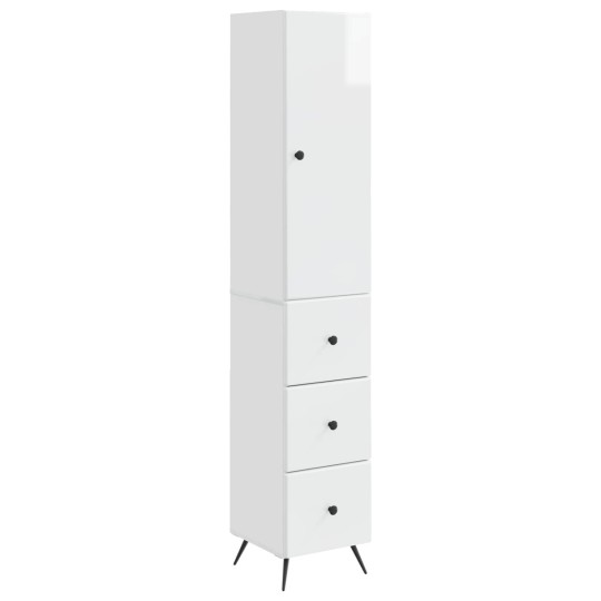 Висок модулен шкаф с врата и 3 чекмеджета, бял гланц, 34,5 x 34,5 x 180 см
