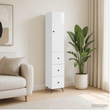 Висок модулен шкаф с врата и 3 чекмеджета, бял гланц, 34,5 x 34,5 x 180 см