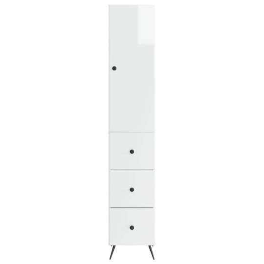 Висок модулен шкаф с врата и 3 чекмеджета, бял гланц, 34,5 x 34,5 x 180 см
