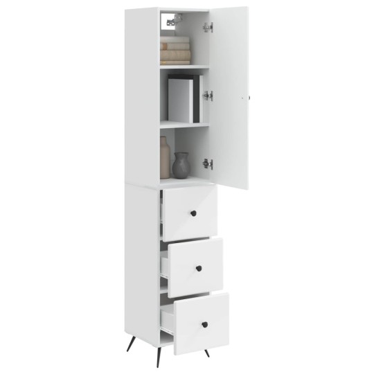 Висок модулен шкаф с врата и 3 чекмеджета, бял гланц, 34,5 x 34,5 x 180 см