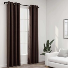 Завеси с ленена текстура в цвят таупе с метални халки, 2 бр., 140 x 225 см