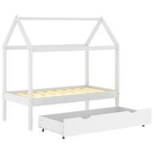 Бебешко Монтесори легло къщичка с чекмедже, бяло, бор масив, 70x140 см