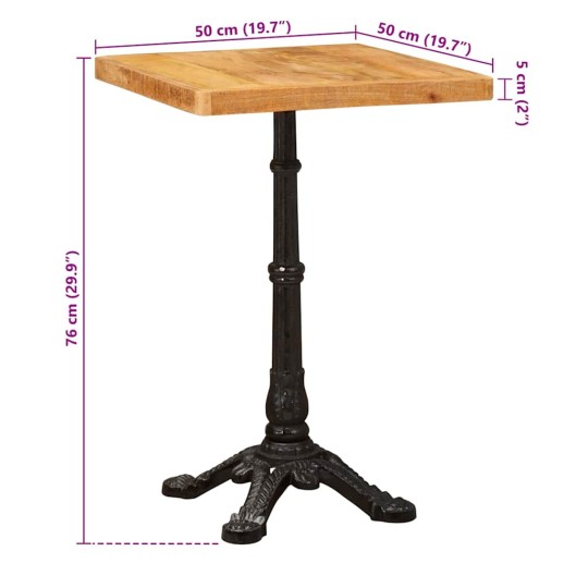 Бистро маса в стил French Bistro / Vintage, мангово дърво масив и чугун, 50 x 50 см