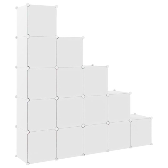 Детски модулен органайзер с 15 отделения, бял, 155 x 31,5 x 154 см