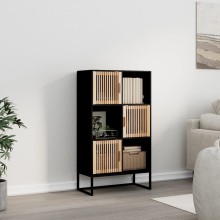 Етажерка NORD с 3 ламелни врати и 3 открити отделения, черен, 70 x 35 x 125 см
