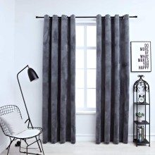 Кадифени завеси в цвят антрацит с метални халки, 2 бр., 140 x 245 см