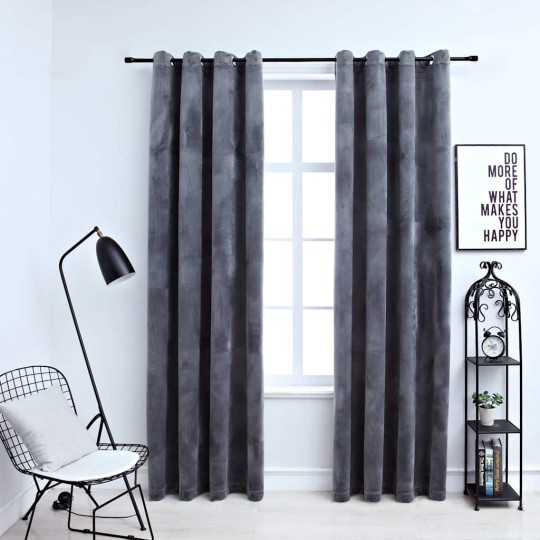Кадифени завеси в цвят антрацит с метални халки, 2 бр., 140 x 245 см