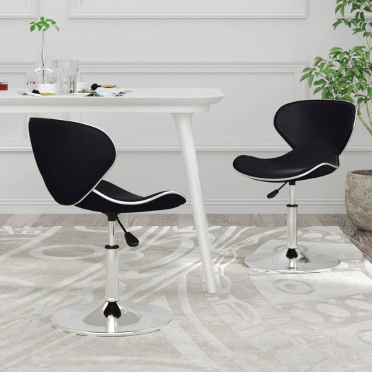 Комплект от 2 регулируеми въртящи се трапезни стола в стил Mid-Century Modern от черна еко кожа с хромирана основа
