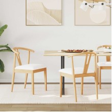 Комплект от 2 трапезни стола тип кресла в стил Mid-Century Modern от масивно каучуково дърво в натурален цвят и бяло букле