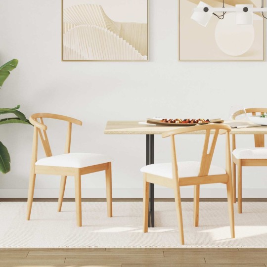 Комплект от 2 трапезни стола тип кресла в стил Mid-Century Modern от масивно каучуково дърво в натурален цвят и бяло букле