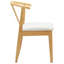 Комплект от 2 трапезни стола тип кресла в стил Mid-Century Modern от масивно каучуково дърво в натурален цвят и бяло букле