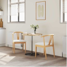 Комплект от 2 трапезни стола тип кресла в стил Mid-Century Modern от масивно каучуково дърво в натурален цвят и бяло букле
