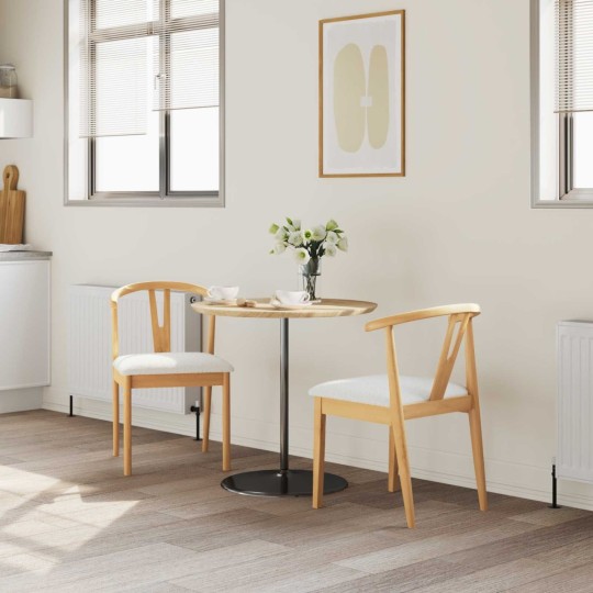 Комплект от 2 трапезни стола тип кресла в стил Mid-Century Modern от масивно каучуково дърво в натурален цвят и бяло букле