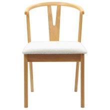 Комплект от 2 трапезни стола тип кресла в стил Mid-Century Modern от масивно каучуково дърво в натурален цвят и бяло букле