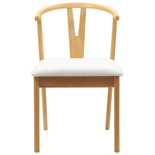 Комплект от 2 трапезни стола тип кресла в стил Mid-Century Modern от масивно каучуково дърво в натурален цвят и бяло букле