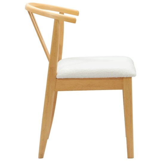 Комплект от 2 трапезни стола тип кресла в стил Mid-Century Modern от масивно каучуково дърво в натурален цвят и бяло букле