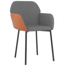 Комплект от 2 трапезни стола тип кресла в стил Mid-Century Modern от светлосив текстил и кафява еко кожа