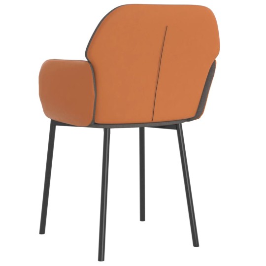 Комплект от 2 трапезни стола тип кресла в стил Mid-Century Modern от светлосив текстил и кафява еко кожа
