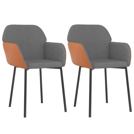 Комплект от 2 трапезни стола тип кресла в стил Mid-Century Modern от светлосив текстил и кафява еко кожа