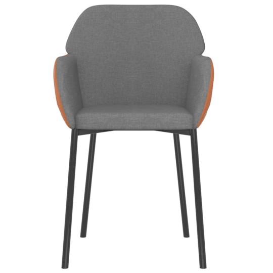 Комплект от 2 трапезни стола тип кресла в стил Mid-Century Modern от светлосив текстил и кафява еко кожа