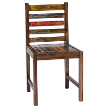 Комплект от 2 трапезни стола в стил Artisan от масивно регенерирано тиково дърво с многоцветни детайли