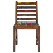 Комплект от 2 трапезни стола в стил Artisan от масивно регенерирано тиково дърво с многоцветни детайли