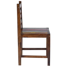Комплект от 2 трапезни стола в стил Artisan от масивно регенерирано тиково дърво с многоцветни детайли