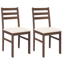Комплект от 2 трапезни стола в стил Bistro/Tavern от масивно каучуково дърво в кафяво и кремав текстил