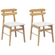 Комплект от 2 трапезни стола в стил Danish Modern от масивно каучуково дърво в натурален цвят и бяла тапицерия