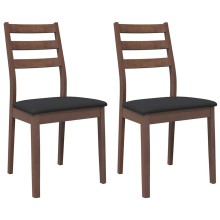 Комплект от 2 трапезни стола в стил Modern Rustic от масивно каучуково дърво в орехов финиш и черна еко кожа