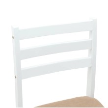 Комплект от 2 високи бар стола с облегалка в стил Transitional Classic от масивно каучуково дърво в бяло и бежова тапицерия