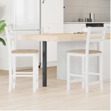 Комплект от 2 високи бар стола с облегалка в стил Transitional Classic от масивно каучуково дърво в бяло и бежова тапицерия