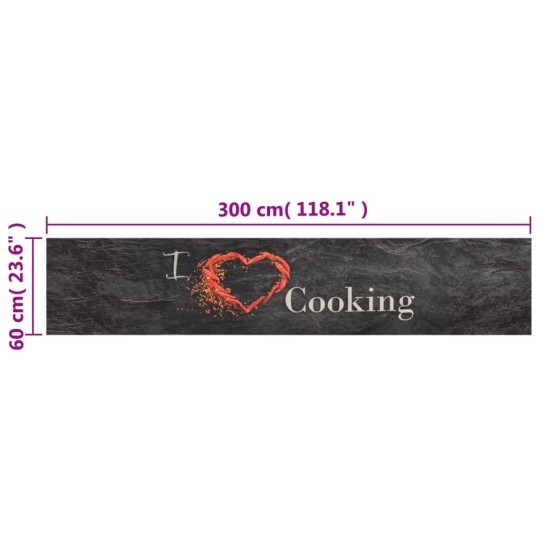 Кухненско килимче I ❤ cooking, черно, 60x300 см, кадифе