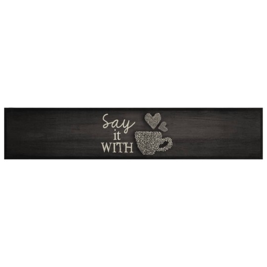 Кухненско килимче Say it with Coffee, черно, 60x300 см, кадифе