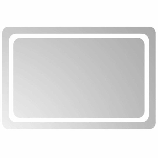 LED стенно огледало за баня с периферна рамка с омекотени ъгли и USB захранване, 90x60 см