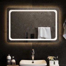 LED стенно огледало за баня с периферна рамка с омекотени ъгли и USB захранване, 90x60 см