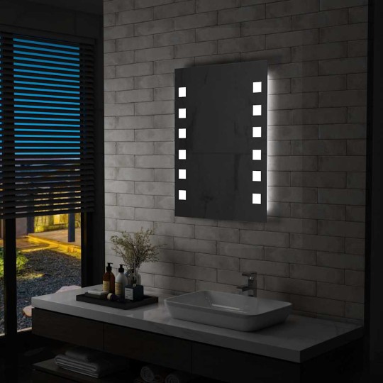 LED стенно огледало за баня със странично осветление и квадратен мотив, 60x80 см