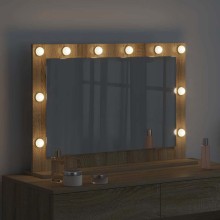 Настолно тоалетно огледало с Холивуд LED осветление дъб сонома 80 x 55 см