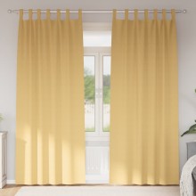 Плътни завеси в цвят охра с текстилни гайки (уши), 2 бр., 140 x 225 см