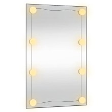 Правоъгълно стенно огледало без рамка с 8 регулируеми LED крушки 50 x 80 см