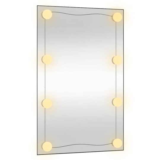 Правоъгълно стенно огледало без рамка с 8 регулируеми LED крушки 50 x 80 см