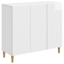 Шкаф LINEA с 3 врати и фрезовани фронтове, бял гланц, 89 x 34,5 x 80 см