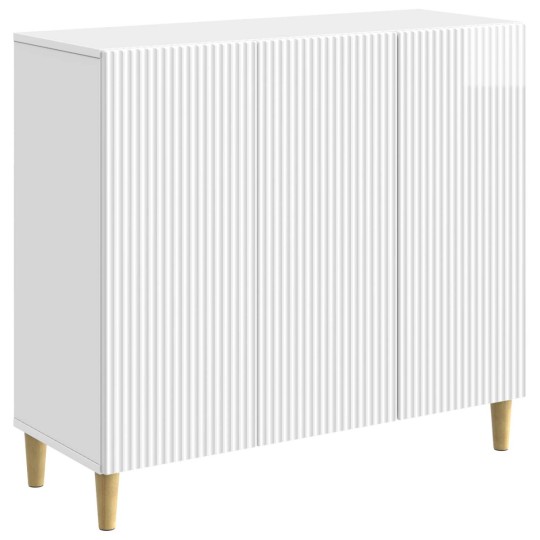 Шкаф LINEA с 3 врати и фрезовани фронтове, бял гланц, 89 x 34,5 x 80 см