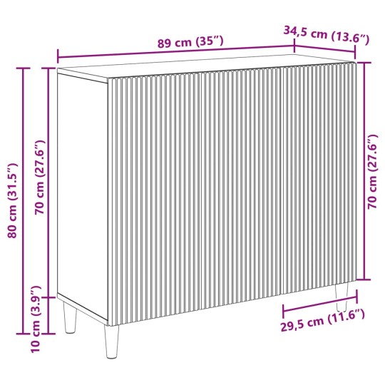 Шкаф LINEA с 3 врати и фрезовани фронтове, бял гланц, 89 x 34,5 x 80 см