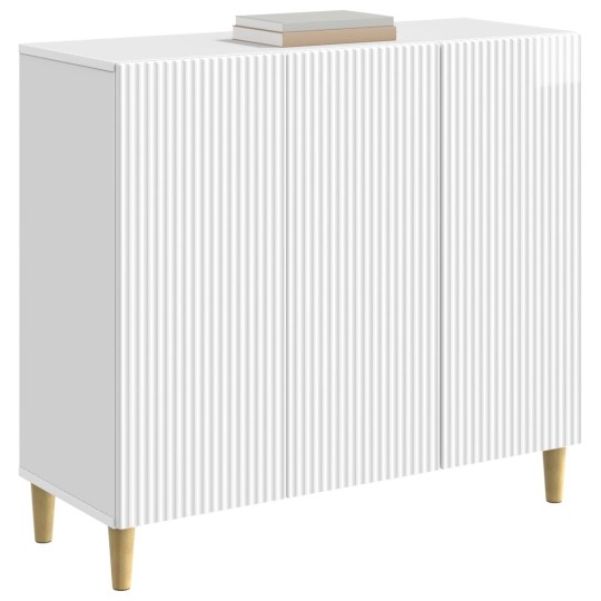 Шкаф LINEA с 3 врати и фрезовани фронтове, бял гланц, 89 x 34,5 x 80 см