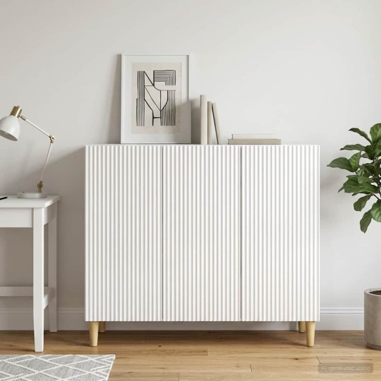 Шкаф LINEA с 3 врати и фрезовани фронтове, бял гланц, 89 x 34,5 x 80 см