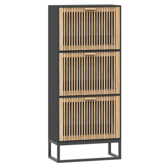 Шкаф за обувки NORD с ламелни фронтове, черен, 52 x 25 x 120 см