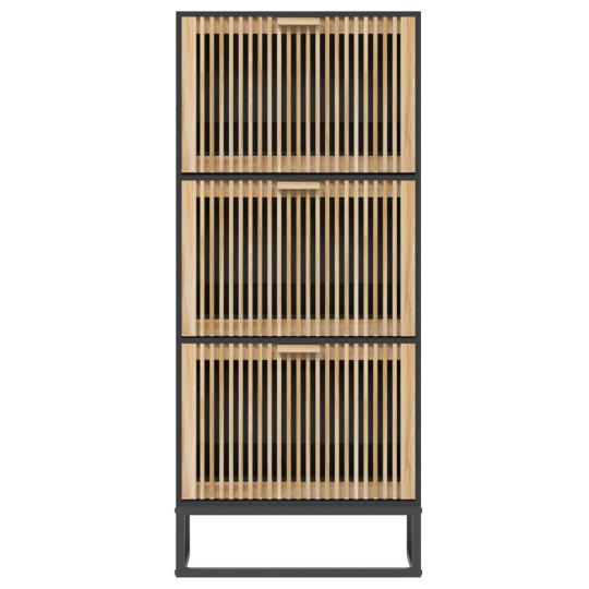 Шкаф за обувки NORD с ламелни фронтове, черен, 52 x 25 x 120 см