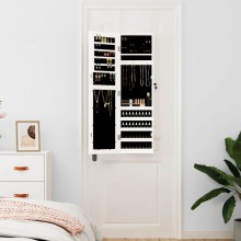 Стенен огледален шкаф за бижута и козметика с кадифена подплата бял 30 x 106 см